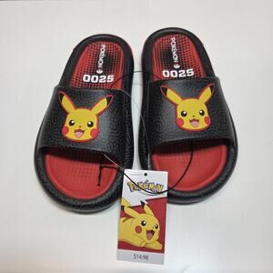 Pokemon Boy's Slides Black Red Size 4-5 NEW Summer Casual